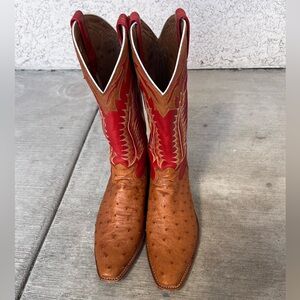 Tony Lama Red and Tan Western Boots 9.5 EE Ostrich